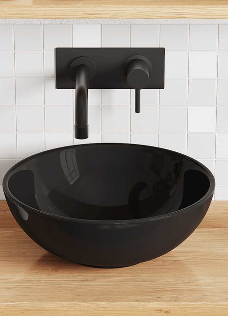 Wastafel Ø28x10 cm keramiek glanzend zwart