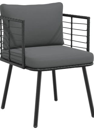 Tuinstoel met kussens poly rattan zwart