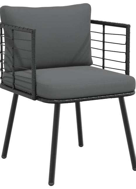 Tuinstoel met kussens poly rattan zwart