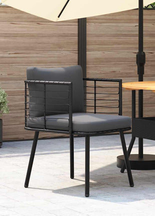 Tuinstoel met kussens poly rattan zwart