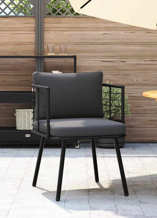 Tuinstoel met kussens poly rattan zwart