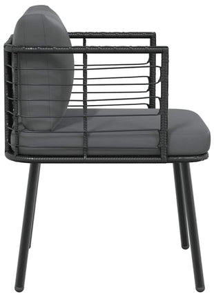 Tuinstoel met kussens poly rattan zwart