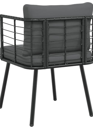 Tuinstoel met kussens poly rattan zwart
