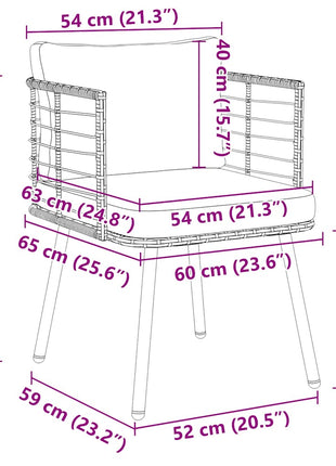 Tuinstoel met kussens poly rattan zwart