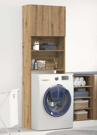 Wasmachinekast 64x24x190 cm bewerkt hout artisanaal eikenkleur