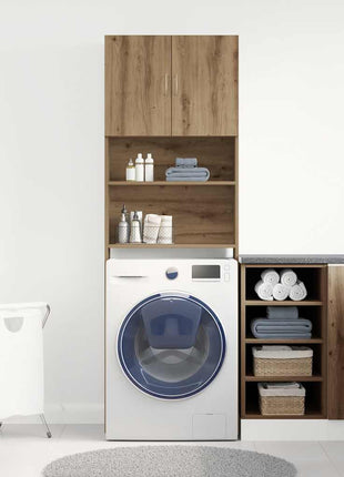 Wasmachinekast 64x24x190 cm bewerkt hout artisanaal eikenkleur