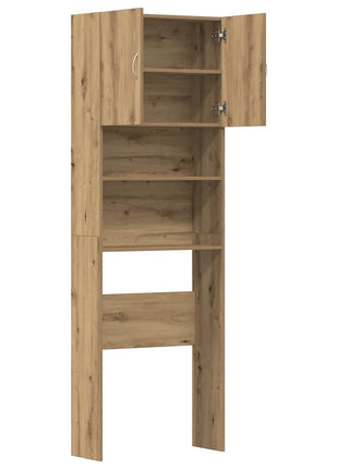 Wasmachinekast 64x24x190 cm bewerkt hout artisanaal eikenkleur