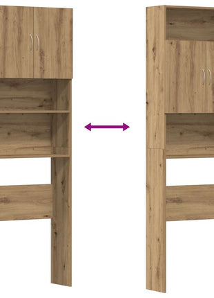 Wasmachinekast 64x24x190 cm bewerkt hout artisanaal eikenkleur