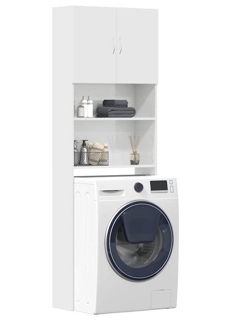 Wasmachinekast 64x24x190 cm bewerkt hout hoogglans wit