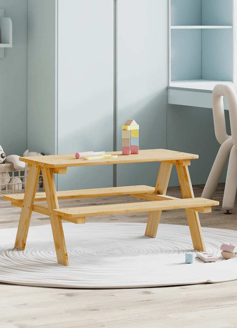 Kindertafel met banken 90x79,5x50 cm massief hout