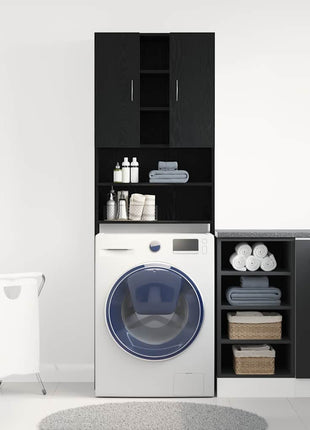 Wasmachinekast 64x25,5x190 cm zwart eikenkleur