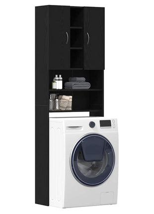 Wasmachinekast 64x25,5x190 cm zwart eikenkleur