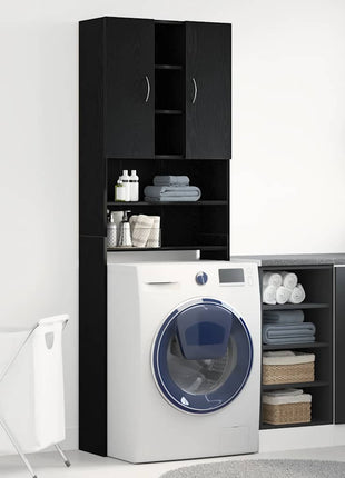 Wasmachinekast 64x25,5x190 cm zwart eikenkleur