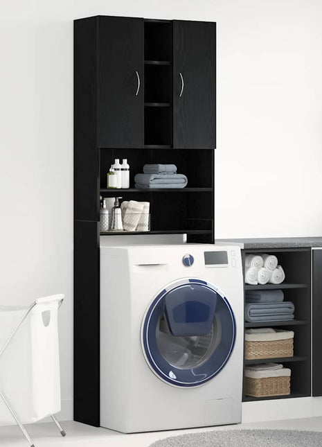 Wasmachinekast 64x25,5x190 cm zwart eikenkleur