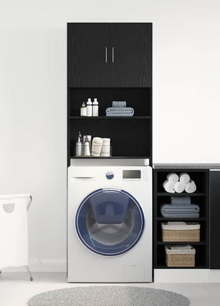 Wasmachinekast 64x24x190 cm spaanplaat zwart eikenkleurig