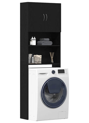 Wasmachinekast 64x24x190 cm spaanplaat zwart eikenkleurig