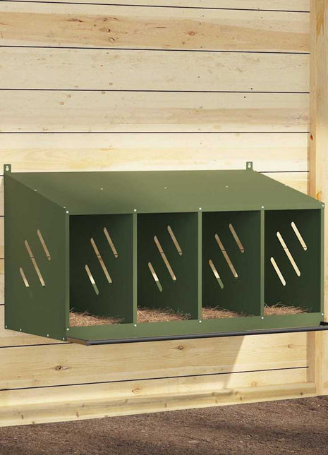 Kippennestkastje met 4 vakken olijfgroen metaal