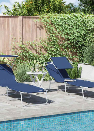 Ligbed Met Luifel Inklapbaar Staal En Blauw