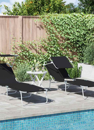 Ligbed Met Luifel Inklapbaar Staal En Blauw