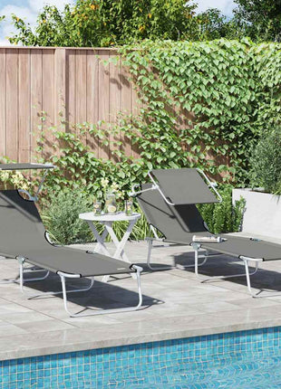 Ligbed Met Luifel Inklapbaar Staal En Blauw