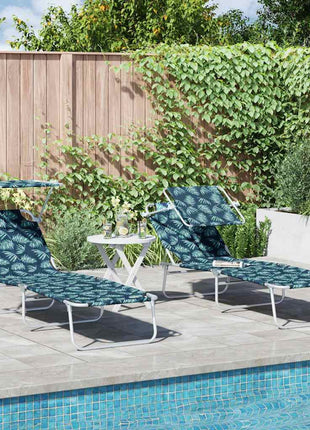 Ligbed Met Luifel Inklapbaar Staal En Blauw