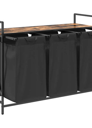 Wasmand 3 vakken met plank gerookt eikenkleurig