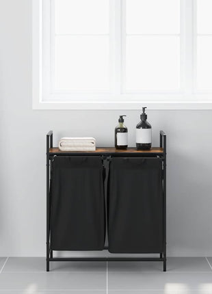 Wasmand 2 vakken met plank gerookt eikenkleurig