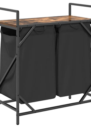 Wasmand 2 vakken met plank gerookt eikenkleurig