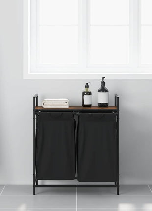 Wasmand 2 vakken met plank bruin eikenkleurig