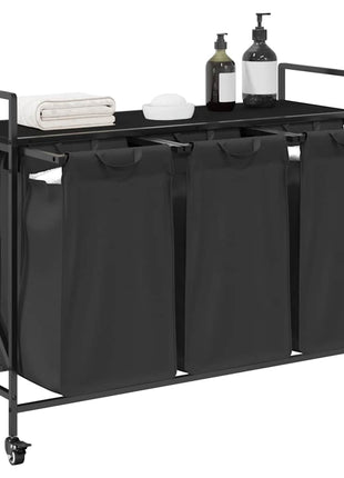 Wasmand 3 vakken met planken zwart eikenkleurig