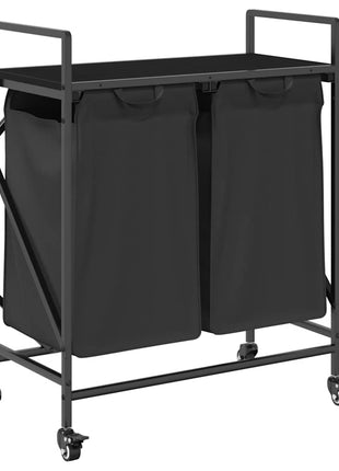Wasmand 2 vakken met planken zwart eikenkleurig