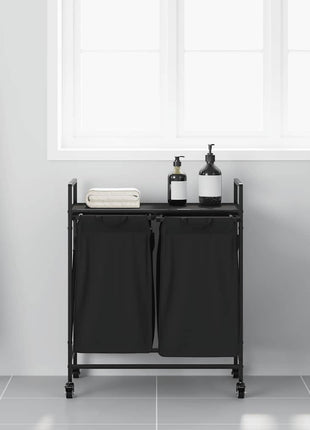 Wasmand 2 vakken met planken zwart eikenkleurig