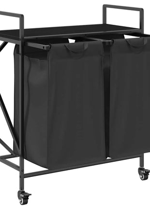 Wasmand 2 vakken met planken zwart eikenkleurig