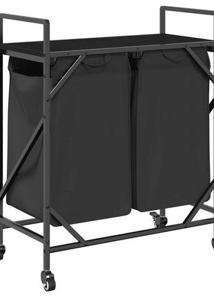 Wasmand 2 vakken met planken zwart eikenkleurig