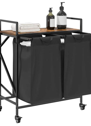 Wasmand 2 vakken met planken gerookt eikenkleurig