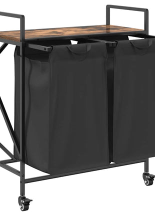 Wasmand 2 vakken met planken gerookt eikenkleurig