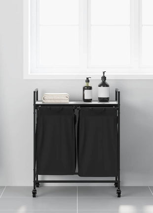 Wasmand 2 vakken met planken grijs sonoma eiken
