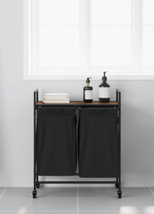 Wasmand 2 vakken met planken bruin eikenkleurig