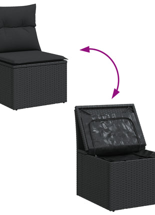 10-delig Tuinbankstel met Kussens Zwart Poly Rattan Acacia, vidaXL 3-delig Tuin Eet Set met Kussens Zwart Poly Rattan Acacia