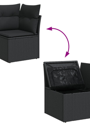 10-delig Tuinbankstel met Kussens Zwart Poly Rattan Acacia, vidaXL 3-delig Tuin Eet Set met Kussens Zwart Poly Rattan Acacia