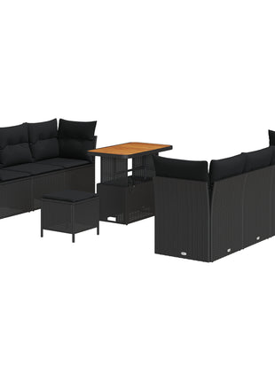 10-delig Tuinbankstel met Kussens Zwart Poly Rattan Acacia, vidaXL 3-delig Tuin Eet Set met Kussens Zwart Poly Rattan Acacia