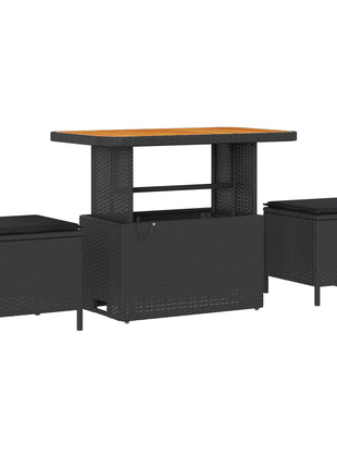 10-delig Tuinbankstel met Kussens Zwart Poly Rattan Acacia, vidaXL 3-delig Tuin Eet Set met Kussens Zwart Poly Rattan Acacia