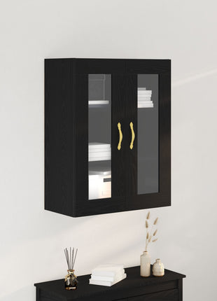 Wandkast met Glazen Deuren Zwart Eik 69,5x34x90 cm
